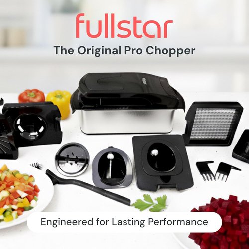 Fullstar Pro Vegetable Chopper & Spiralizer - 9-in-1 Kitchen Gadget with Container, SS Black