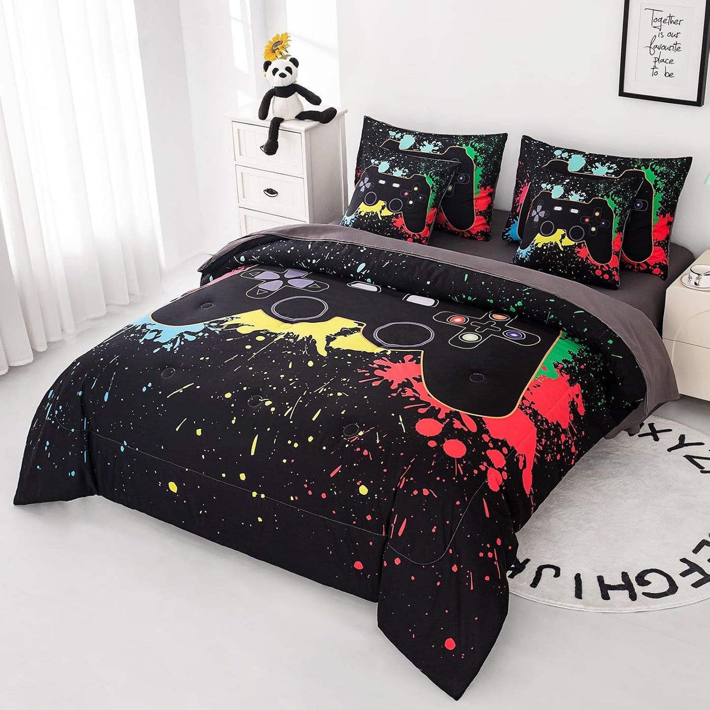 Dinosaur Bedding Full Size Sheets and Comforter Set, Boys Full Size Bedding Set Teen boy Comforter Set 7 Pieces Toddler Bed Sheets and Comforter Set for Boys All Season