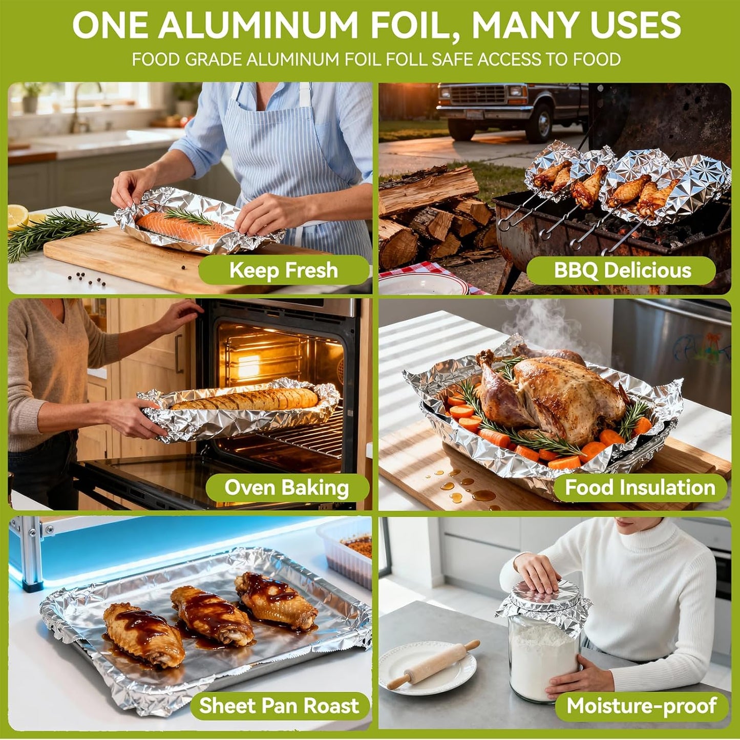 Aluminum Foil Roll - 12" x 350ft Heavy-Duty Food Safe Foil with Cutter for Cooking & Baking