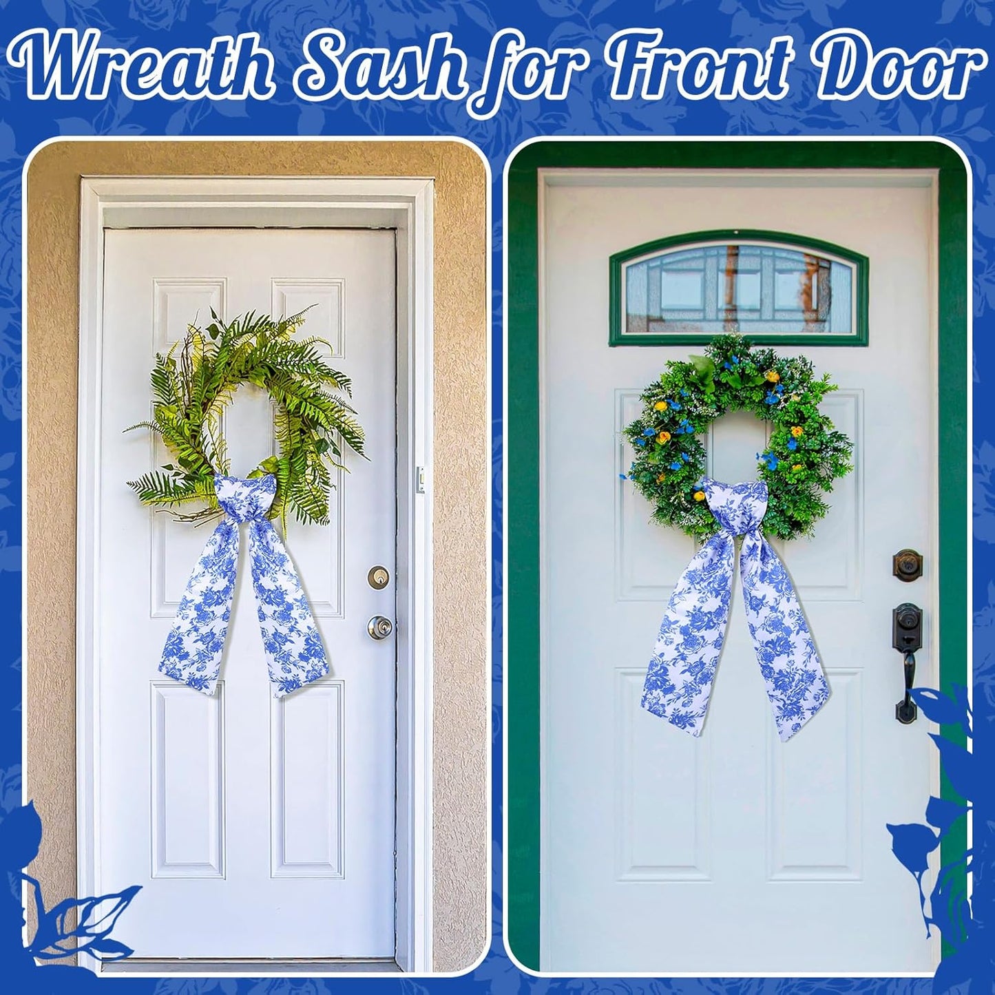 VitalCozy Floral Wreath Sash - Elegant Satin Ribbon for Embroidery Monogram | Perfect for Indoor/Outdoor Decor