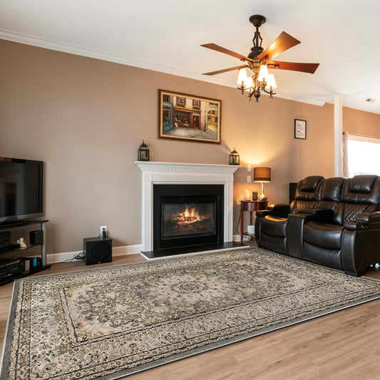 SunNewt Stain Resistant Washable Area Rug 5x8 Living Room Throw Rugs Soft Faux Wool Non-Shedding Low-Pile Floor Carpet for Dining Laundry Room Bedroom Bed Side, Olive