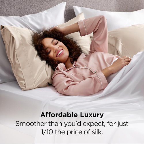 Bedsure Satin Pillowcases - Queen Size Set of 2 | Cooling Silk-Like Pillow Cases in Beige, 20x30 Inches