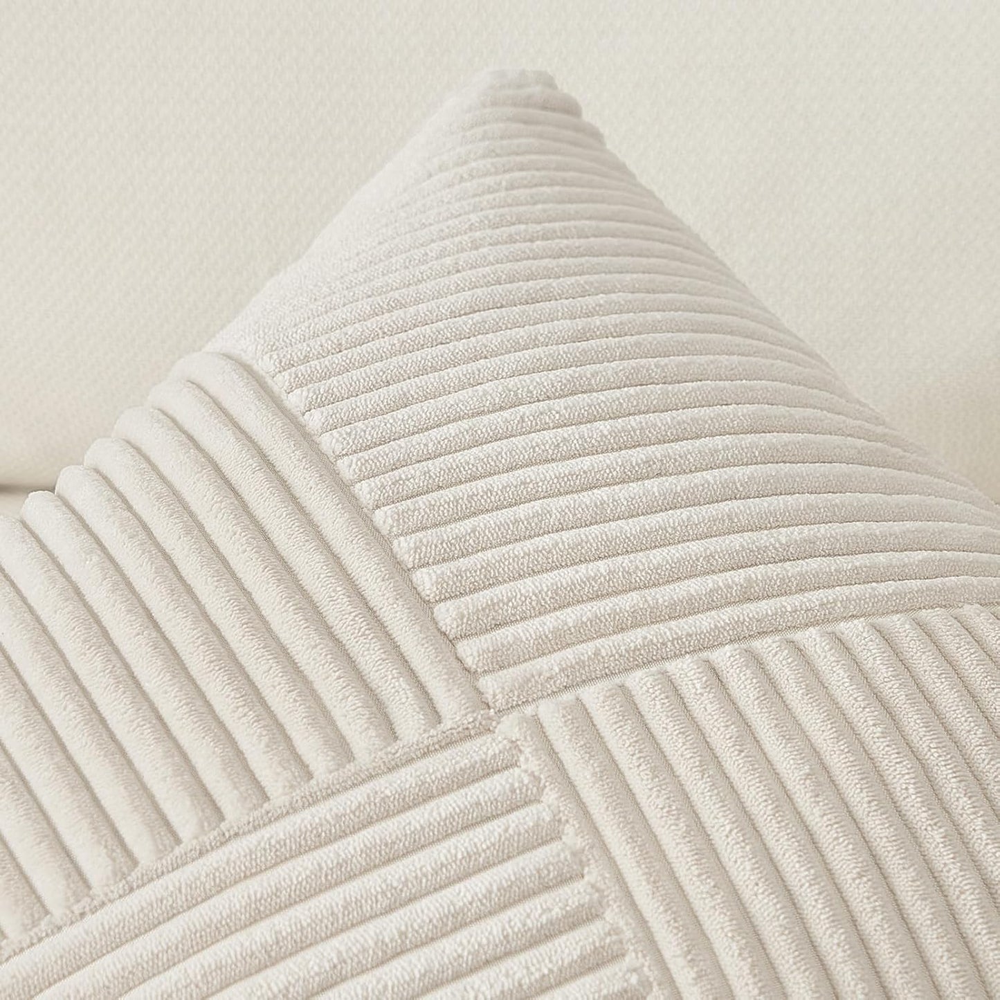 Topfinel Decorative Pillow Covers - Soft Corduroy Striped Patchwork | Set of 2, 12x12 Inch, Cream White