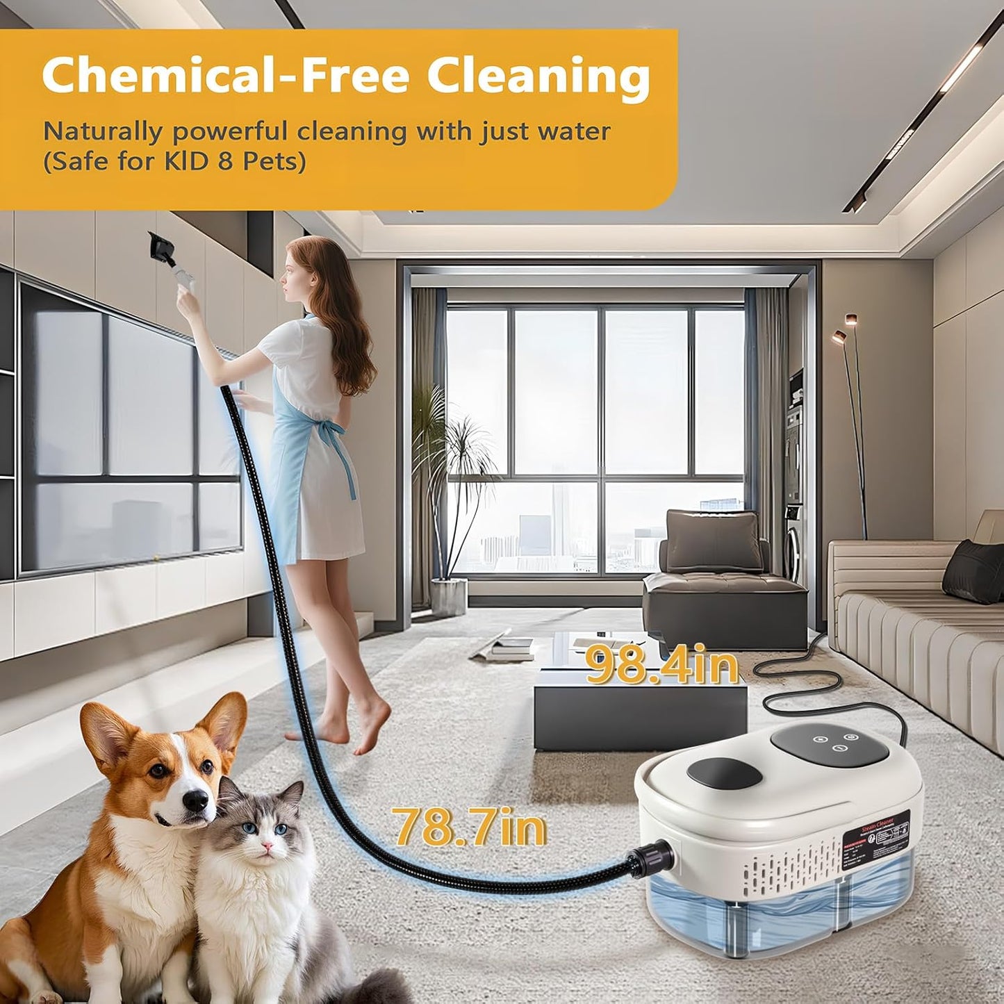 Skiennix Handheld Steam Cleaner - 1000ml Water Tank, 15S Heat-Up Time | Multipurpose Home Steamer