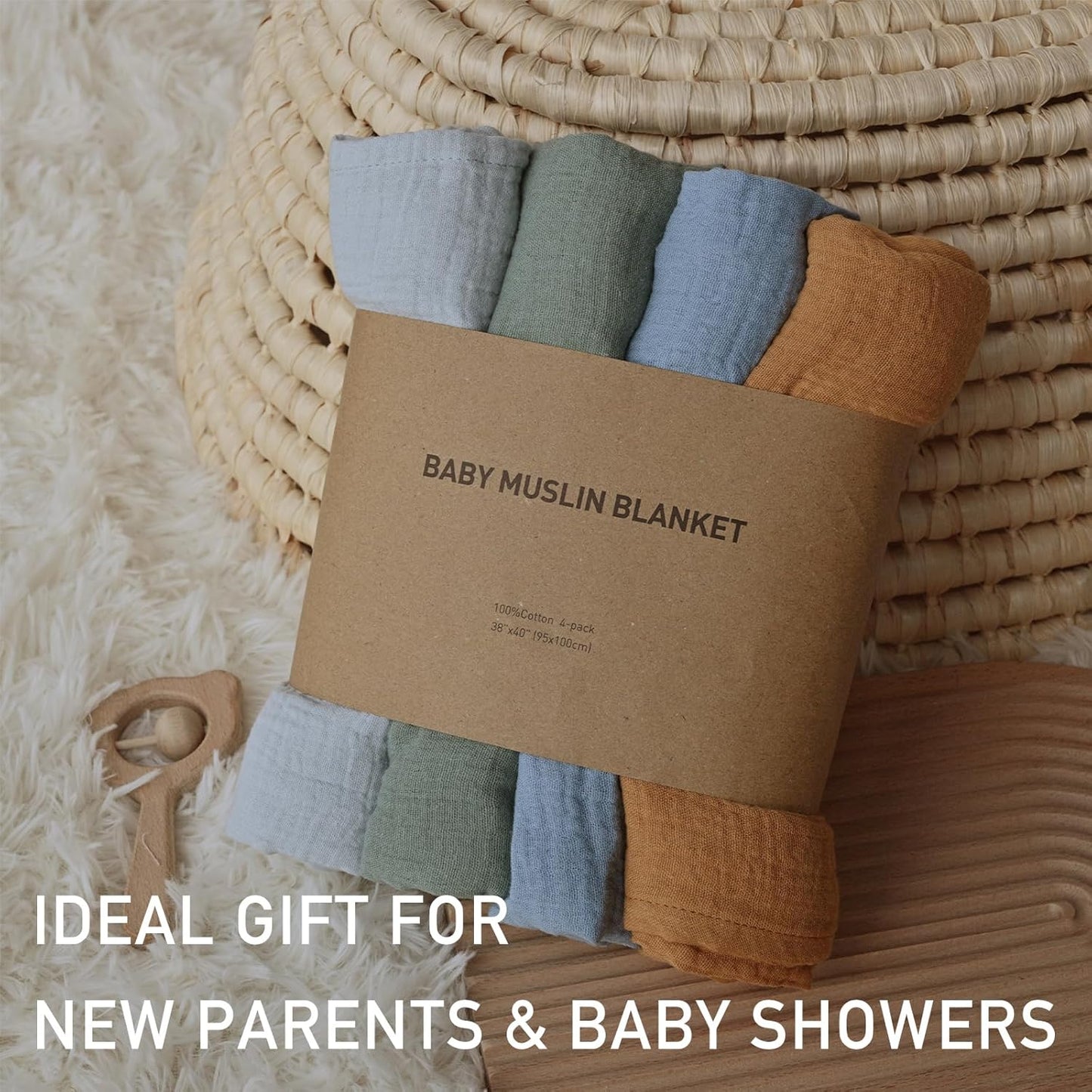 Skiennix Muslin Swaddle Blankets - 4 Pack Breathable 100% Cotton Newborn Receiving Wraps | Skin-Friendly Essentials