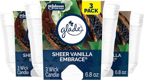 Glade Sheer Vanilla Embrace | Essential Oils Infused 3-Wick Fragrance Candle | 6.8 Oz, 3 Count