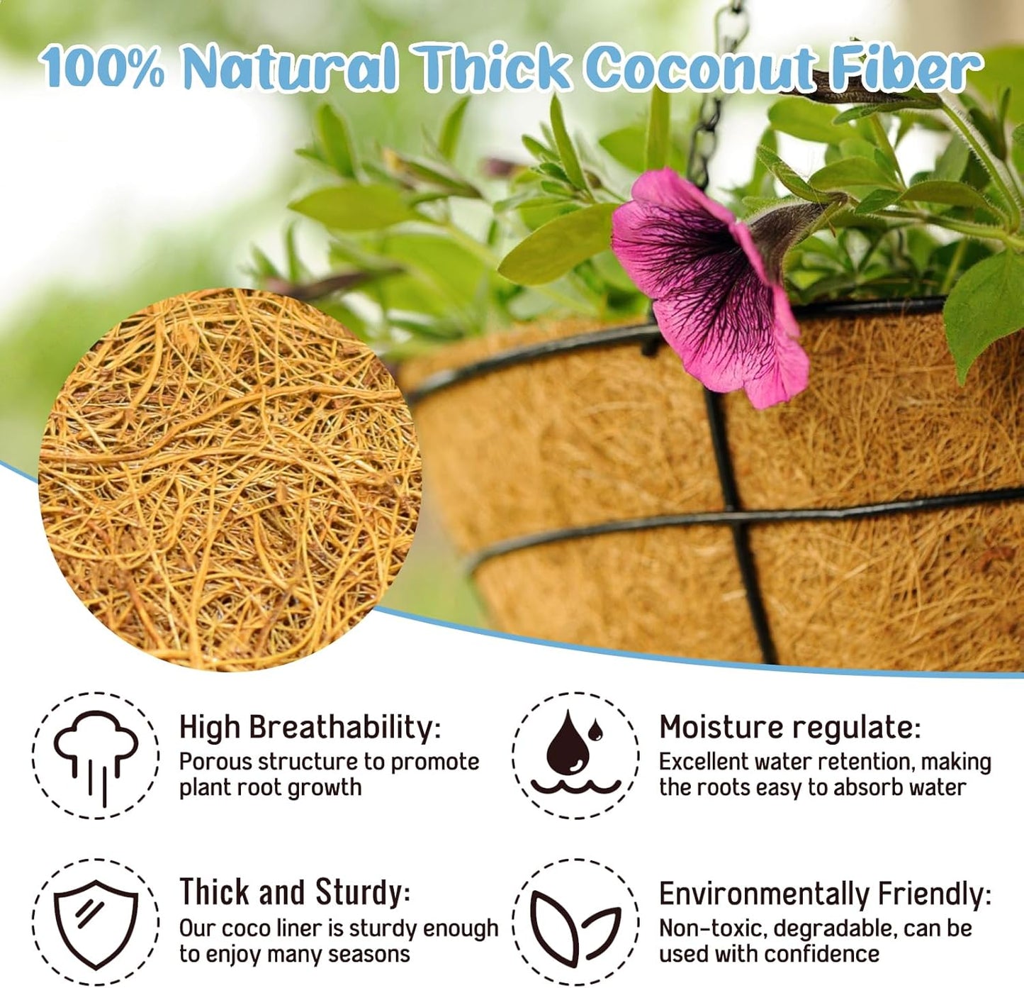 Legigo 3 Pack Coco Liners - 100% Natural 8 Inch Round Coconut Fiber Replacement for Hanging Baskets