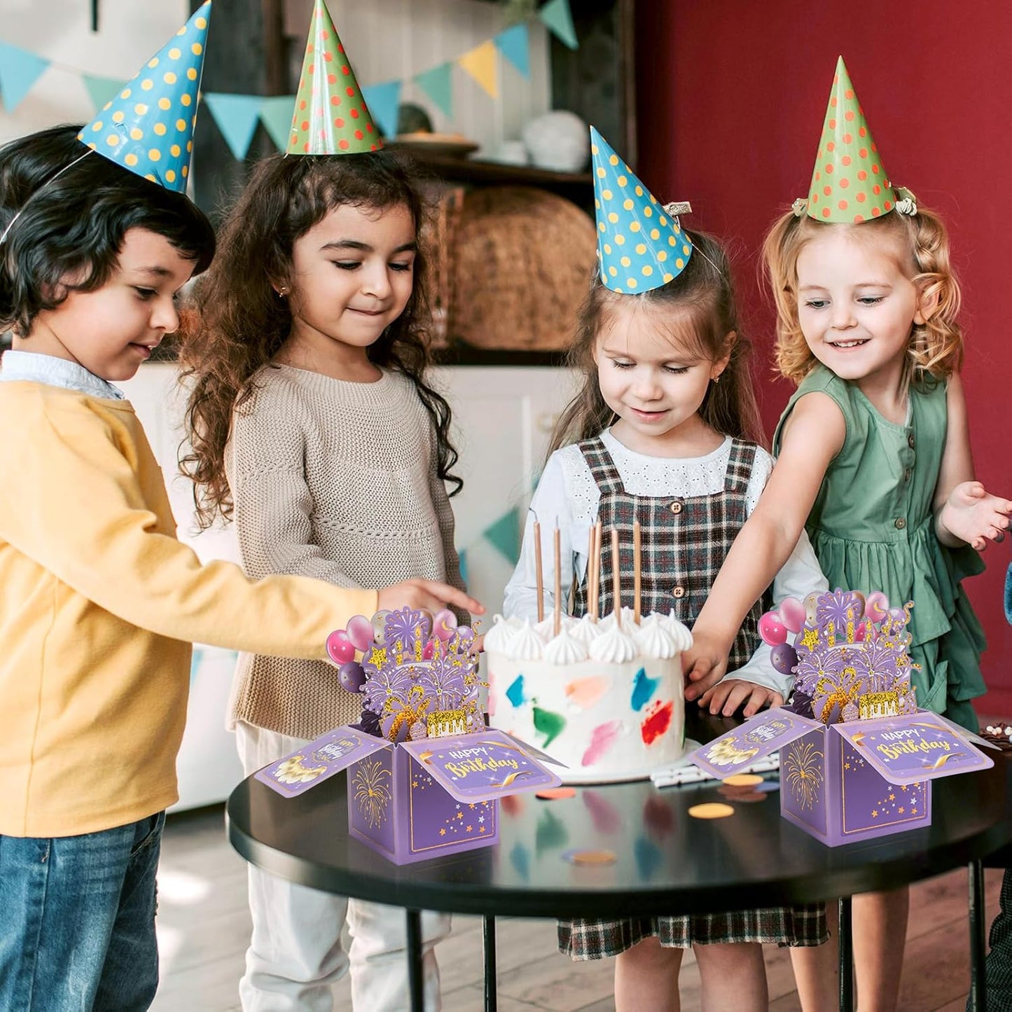 Surprise Pop Up Birthday Cards - Unique 3D Handmade Greeting Card for Adults & Kids | Purple Design
