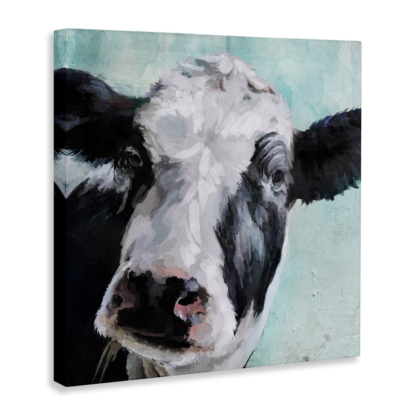 Stupell Industries Gentle Farm Cow Painting on Blue XL Stretched Canvas Wall Art, 30 x 1.5 x 30, Proudly Made in USA, Multi-Color