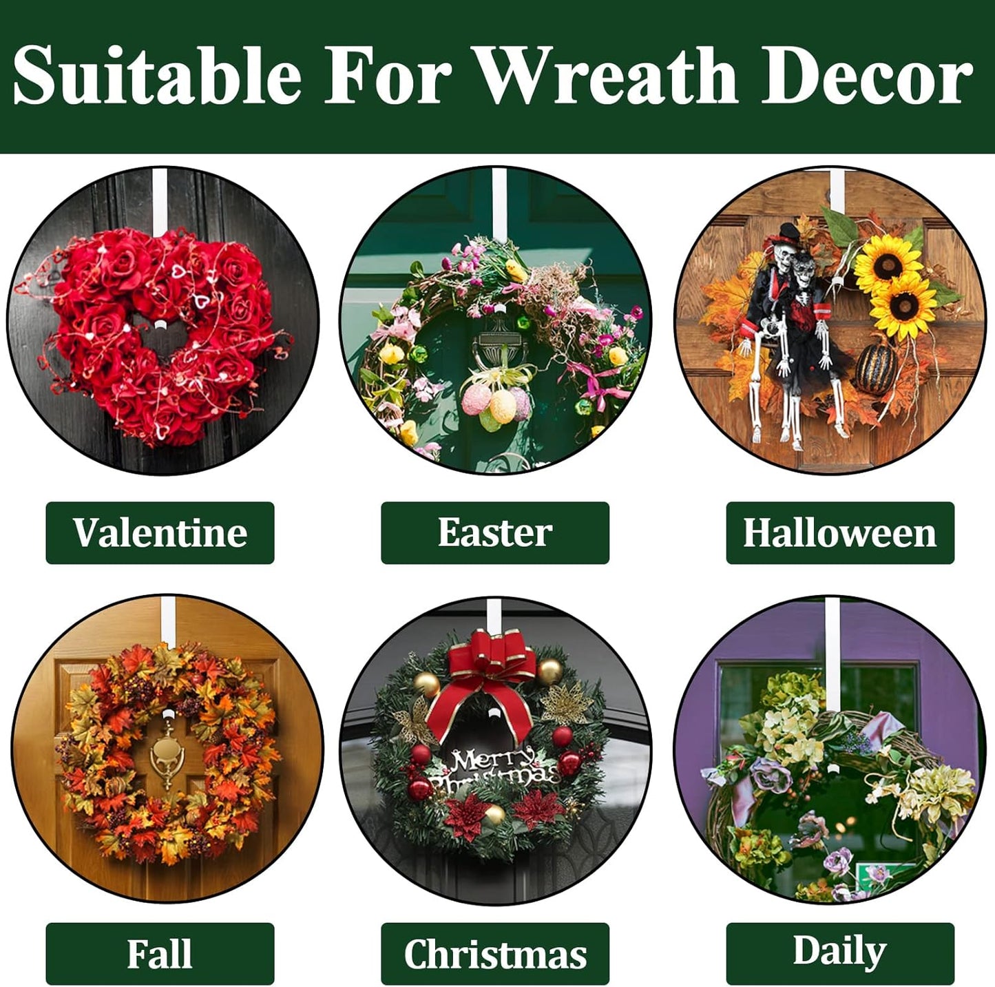 ZMCINER Wreath Hanger - Adjustable 15-25 Inch White Metal Hook for 20 lbs Christmas & Fall Decorations
