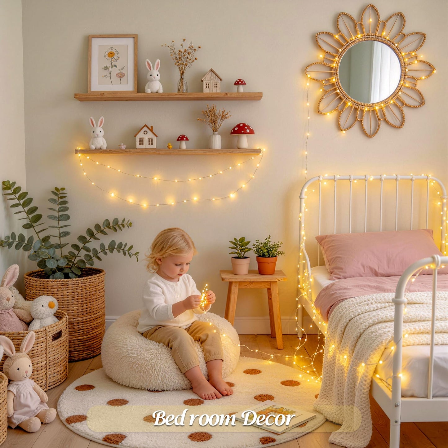 JMEXSUSS 4 Pack 50 LED Fairy Lights Battery Operated, 16ft Warm White Classroom Lights Indoor Outdoor, Battery Powered Twinkle String Lights for Classroom Bedroom Dorm Wedding Party DIY Decoration