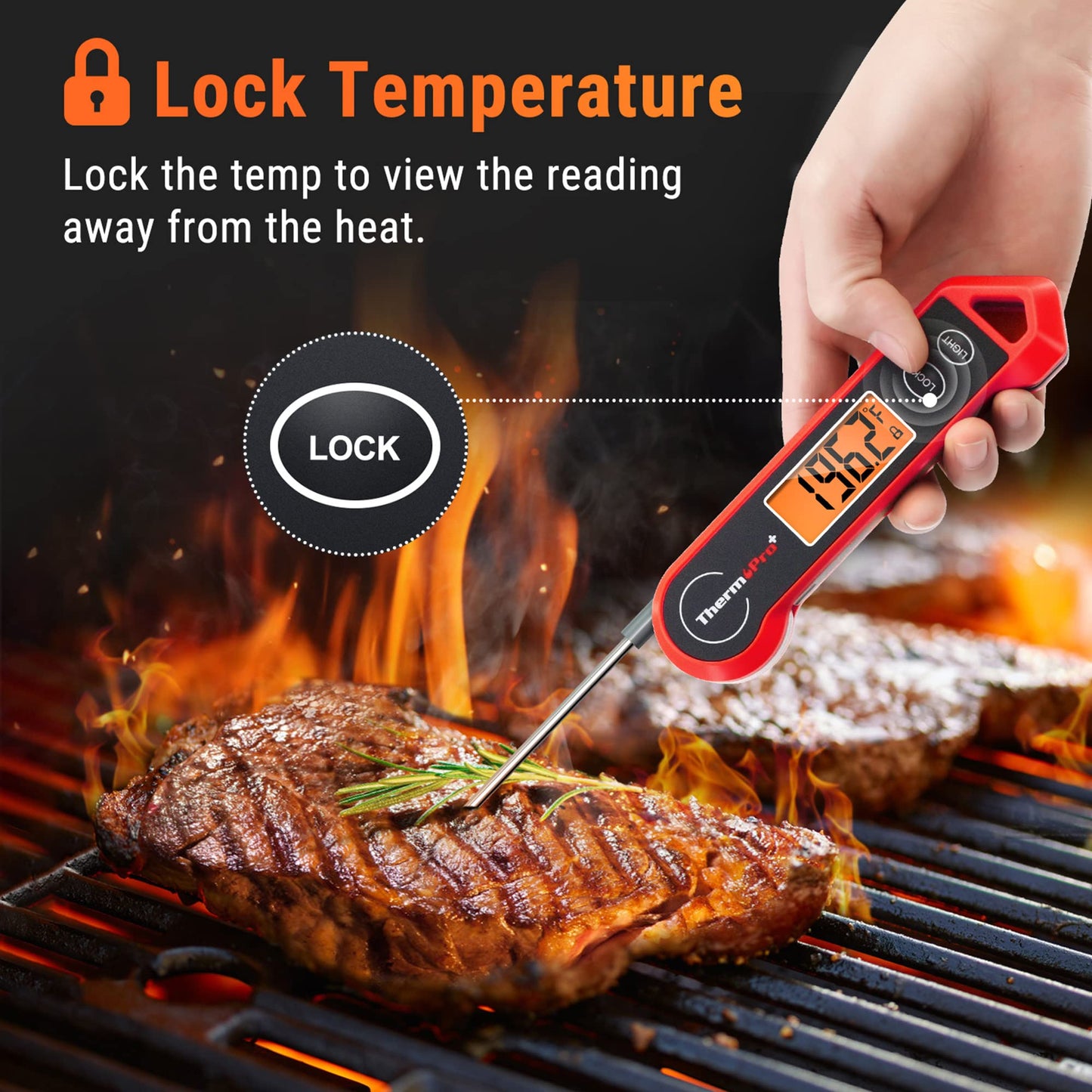 TempPro TP19H Waterproof Digital Meat Thermometer for Grilling with Ambidextrous Backlit and Motion Sensing Kitchen Cooking Thermometer for BBQ Grill Smoker Oil Fry Candy（Previously ThermoPro）