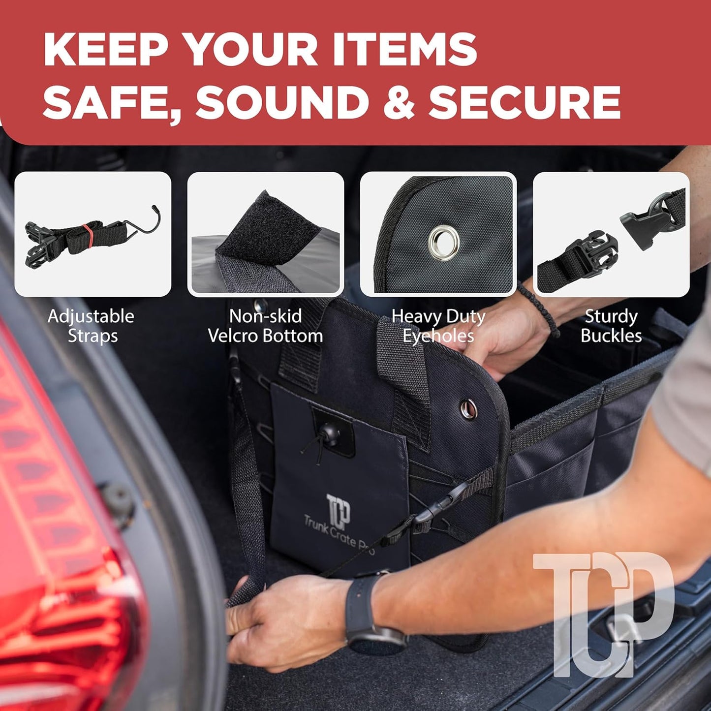 TRUNKCRATEPRO Car Trunk Organizer - Premium Adjustable & Collapsible Design | Large Size, Black with Non-Slip Bottom