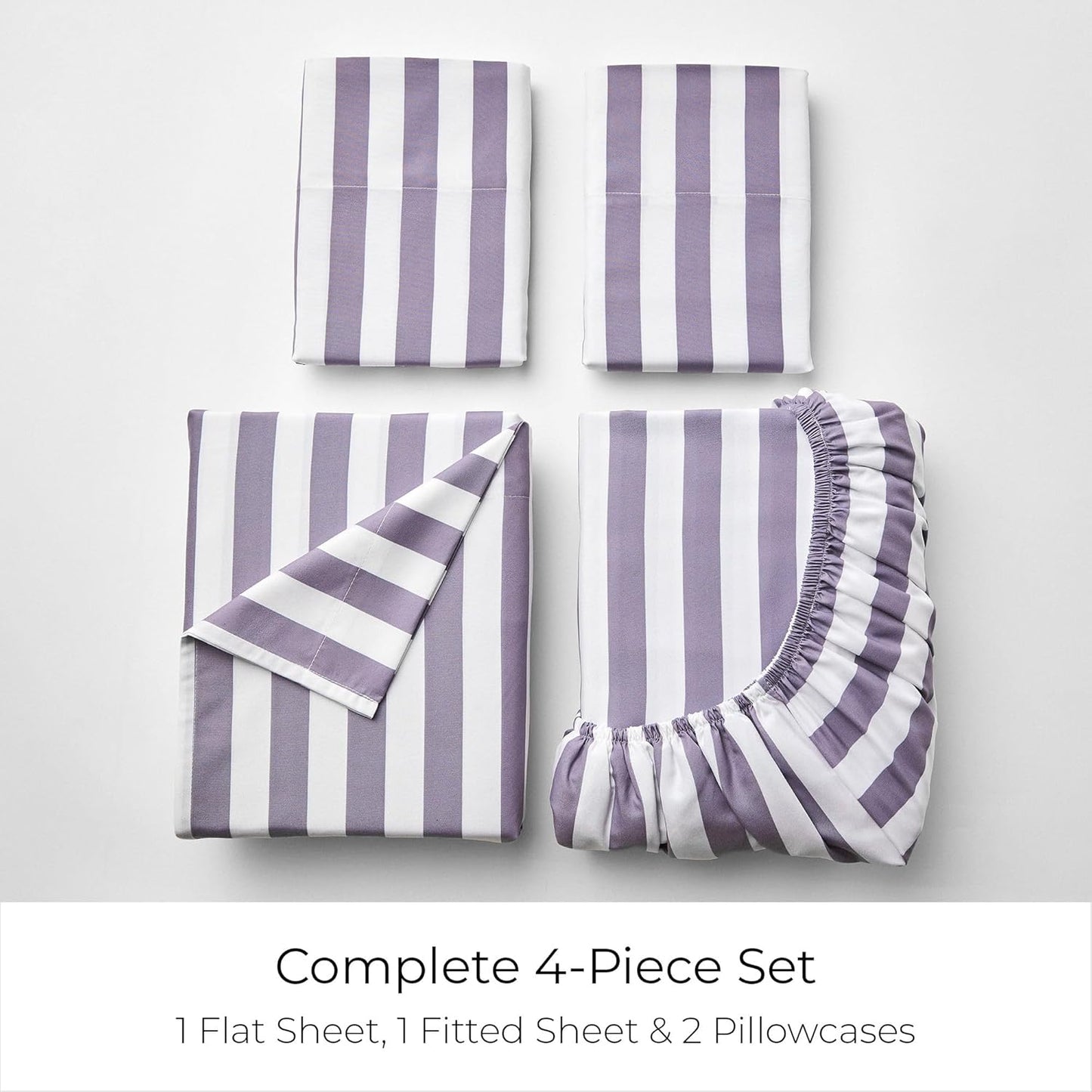 Mellanni Queen Sheets Set - 4 PC Luxury Bedding Collection - Extra Soft, Cooling, Wrinkle Resistant | Oxford Stripe Hazy Lilac