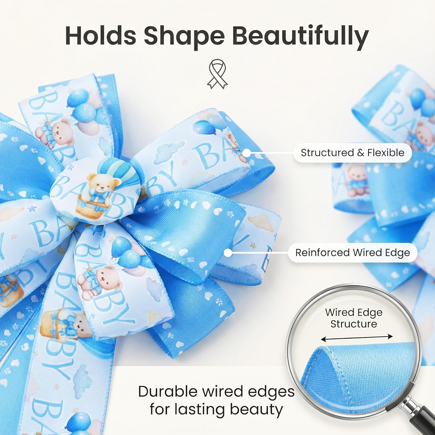 Skiennix Large Baby Shower Bows - 20x11 Inch Baby Blue Decorative Ribbons for Wreaths & Home Decor