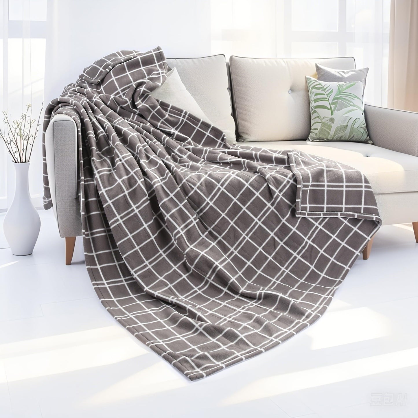 Eydna Electric Heated Blanket Queen Size 84"x90", Soft Fleece with 10 Hours Auto-Off & 4 Heating Levels, Dual Control and Machine Washable, LightGray Plaid