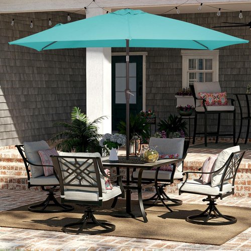 JEAREY Patio Umbrella - 6.5x10 ft Rectangular Outdoor Umbrella with Tilt & Crank | UV Protection, Peacock Blue