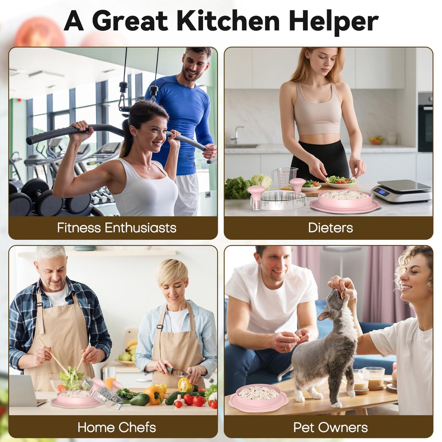 Ukeetap 10" Pro Chicken Shredder Tool Twist Large for Kitchen, BPA-Free Food-Safe Meat Grinder, Visible Chicken Breast Meat Shredder with Strong Anti-Slip Bottom & Ergonomic Handle, Pink