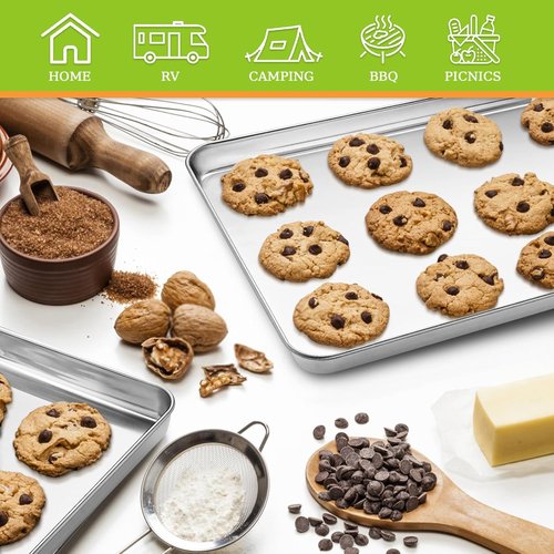 CEKEE Stainless Steel Baking Sheet Pan Set - 4 Heavy-Duty Cookie Sheets, Warp Resistant - 9.3 x 6.9 x 0.98 Inch