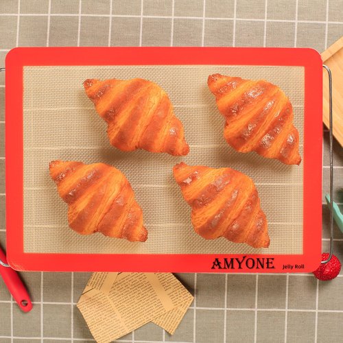 AMYONE Silicone Baking Mat for Jelly Roll Pan, Non-Stick Silicone Baking Sheet Liners Compatible with Nordic Ware Naturals Jelly Roll Pans, 2 Pcs Food Grade Baking Mats for 10 x 15-inch Swiss Roll Pan