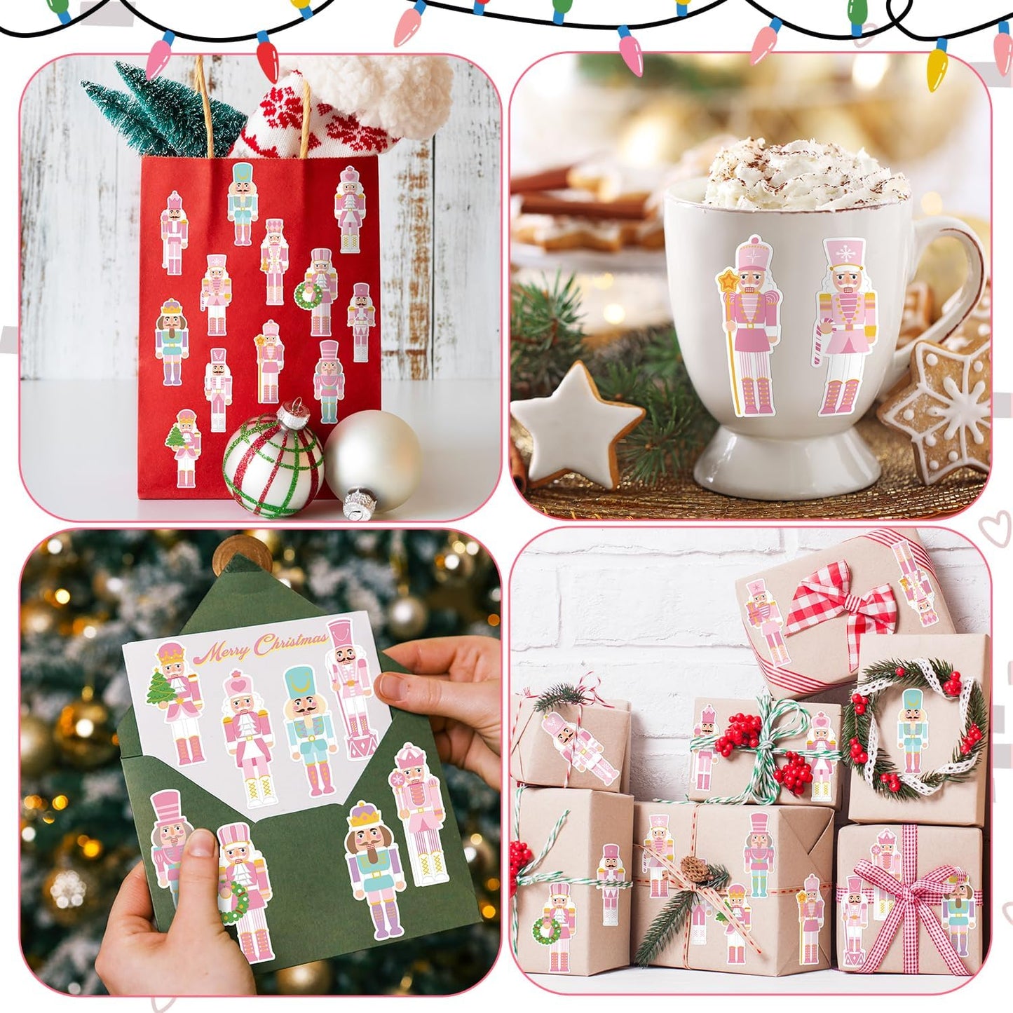 CNhoqc Christmas Nutcracker Sticker Roll - 1000 Pcs Pink Nutcracher Self-Adhesive Stickers, Water Bottles Book Luggage Decors for Kids Students Teens Adults, School Rewards Festival Gifts Party Favor
