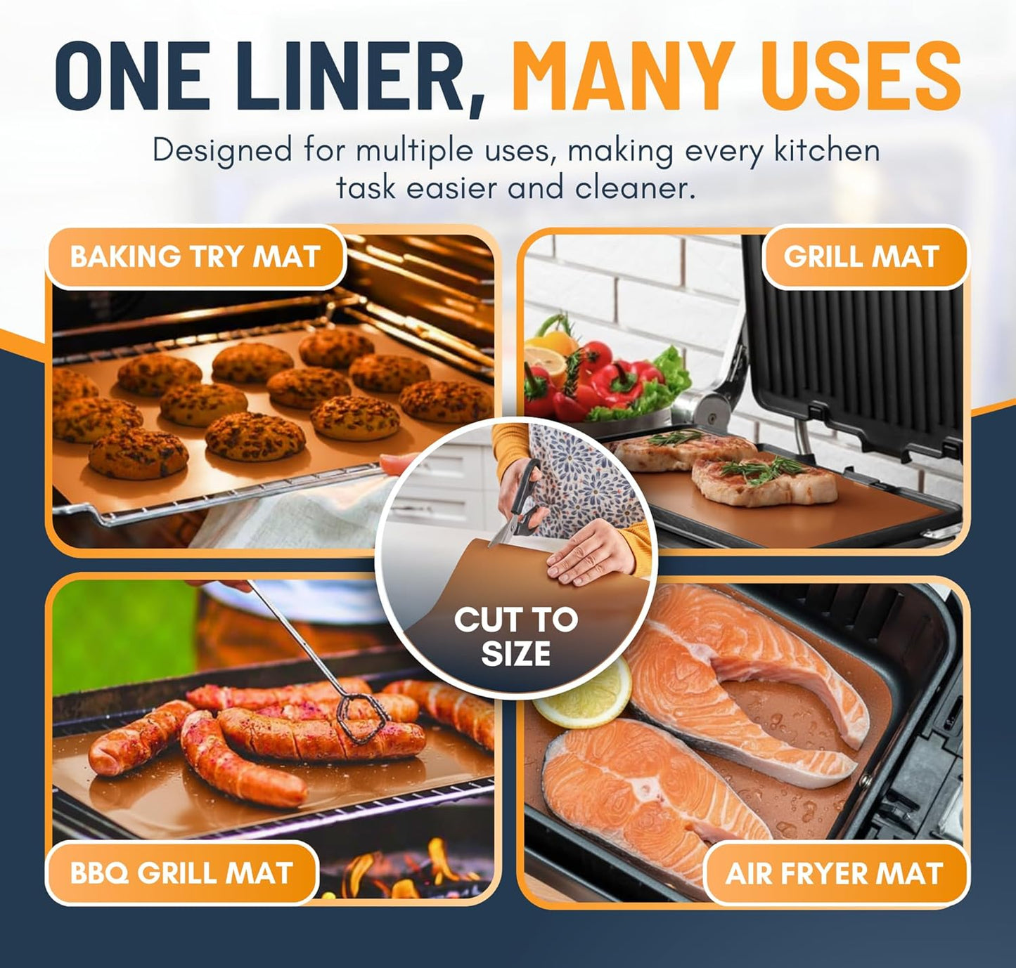 Skiennix Oven Liners - Heavy Duty Non-Stick Mats, 3 Pack, 16.25”x23” | BPA & PFOA Free Copper Kitchen Accessory
