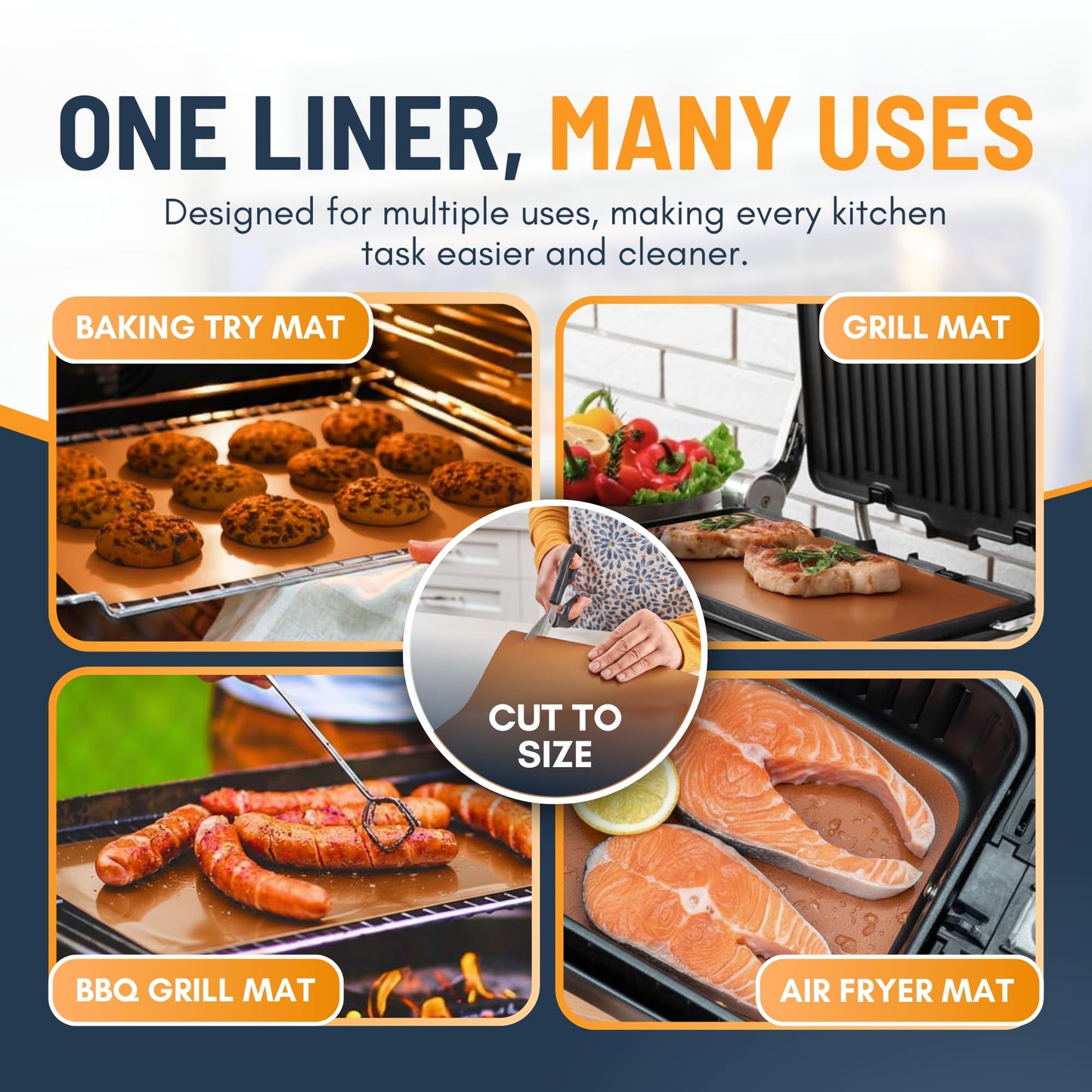 Oven Liners for Bottom of Oven - 2 Pack Large Heavy Duty Mats, 17”x25” Non-Stick Reusable Liner for Electric, Gas, Toasters, Grills - BPA & PFOA Free Kitchen Accessory to Keep It Clean (Copper)