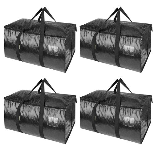BALEINE 4-Pack Oversized Moving Bags with Reinforced Handles, Heavy-Duty Storage Tote for Clothes, Moving Supplies (Black, 4-Pack)