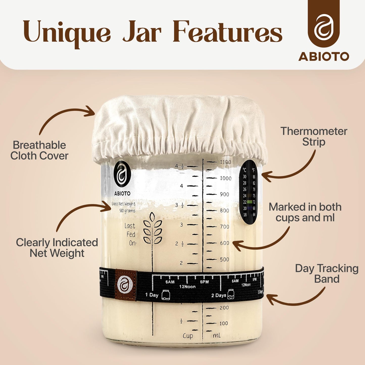 Sourdough Starter Kit with 40 oz Glass Jar – Extra Thermometer Strips and Breathable Covers Included in Sourdough Starter Jar Kit – A Perfect Sourdough Bread Starter Kit for Beginners to Expert