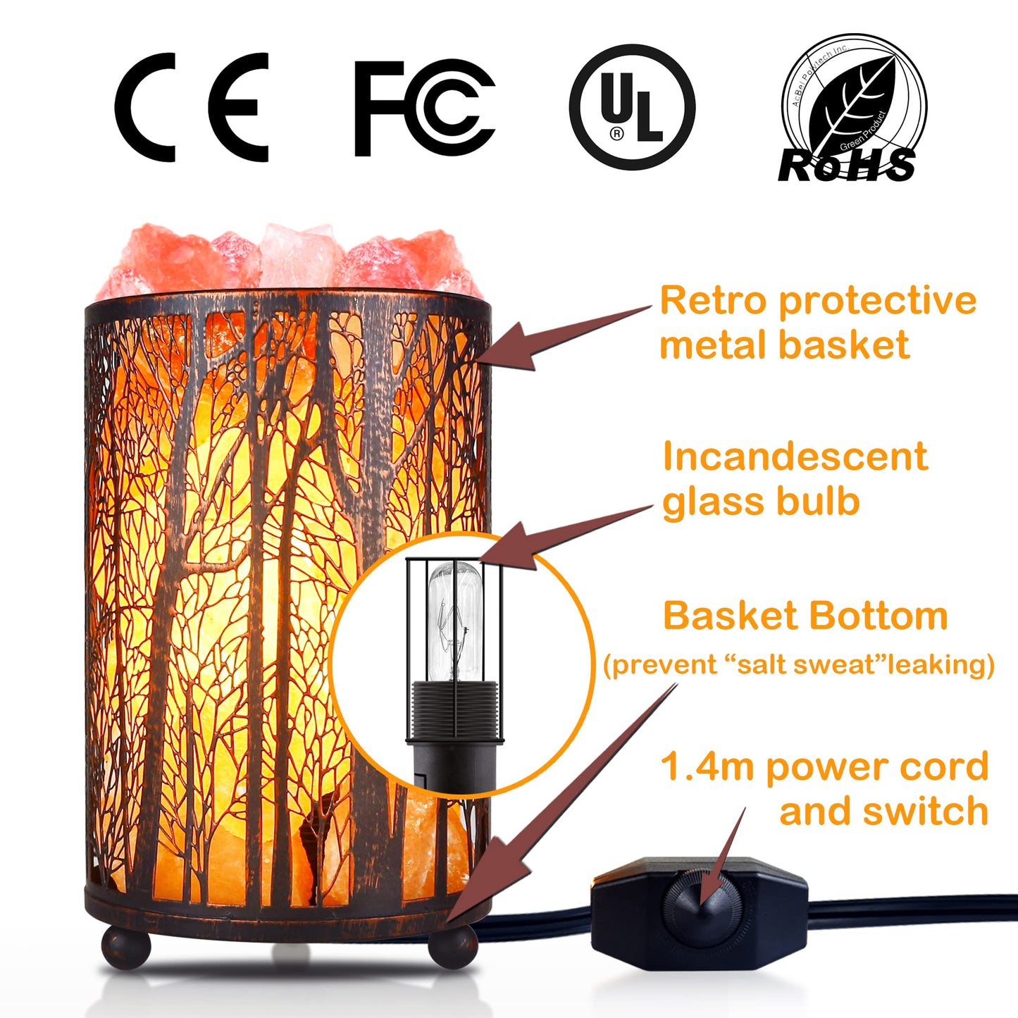 Himalayan Pink Salt Lamp, Natural Salt Rock Lamp with Retro Forest Basket and Dimmer Switch, Romantic Night Light Plug in, Decor Desk Lamp