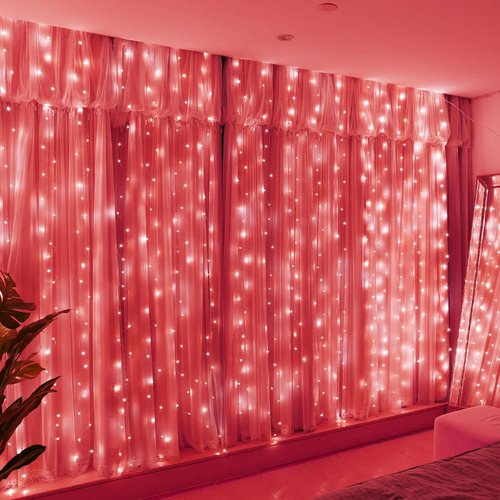 HXWEIYE 300LED Fairy Curtain Lights - 9.8x9.8Ft USB Plug-In with Remote | 8 Modes for Indoor Decor, Red