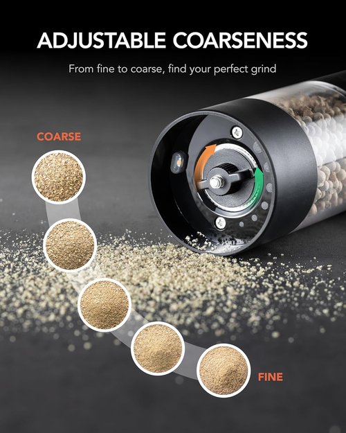 FORLIM Electric Salt and Pepper Grinder Set - USB Rechargeable, Automatic Mill with Adjustable Coarseness | 2-Pack in Black & White