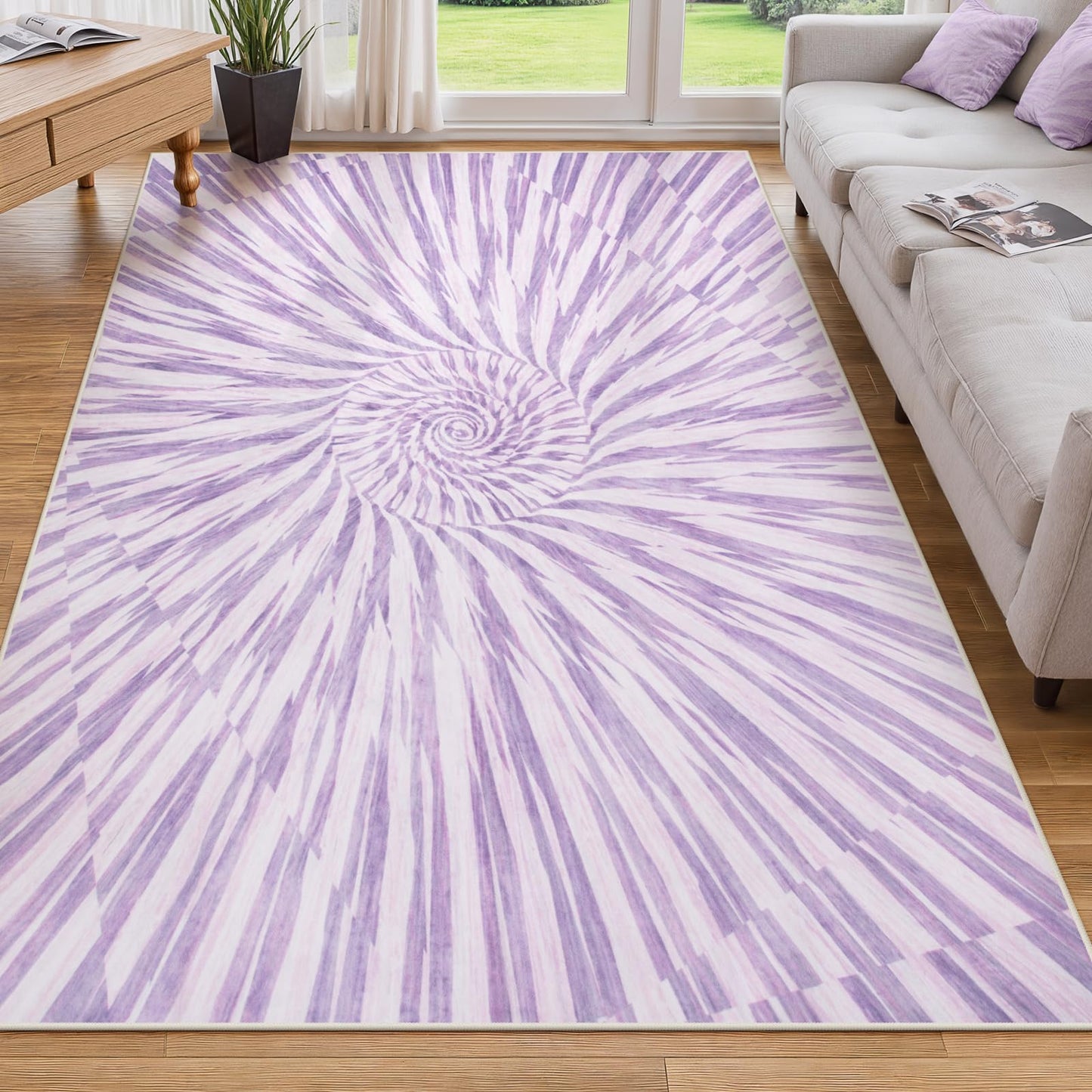 Wonnitar Purple Rug for Bedroom Girls, Abstract Swirl 5x7 Area Rug for Nursery, Washable Ultra-Thin Ombre Soft Modern Carpet for Living Room Kids Room (5x7ft, Lavender/Multi)