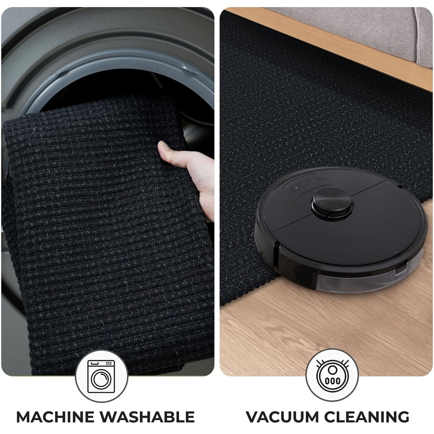 KOZYFLY Rugs for Entryway 3x5 ft Washable Area Rug Non Slip Rubber Backed Entry Rug Woven Indoor Door Mat Cotton Kitchen Rugs Floor Carpet for Entryway, Foyer, Backdoor, Black/Dark Grey
