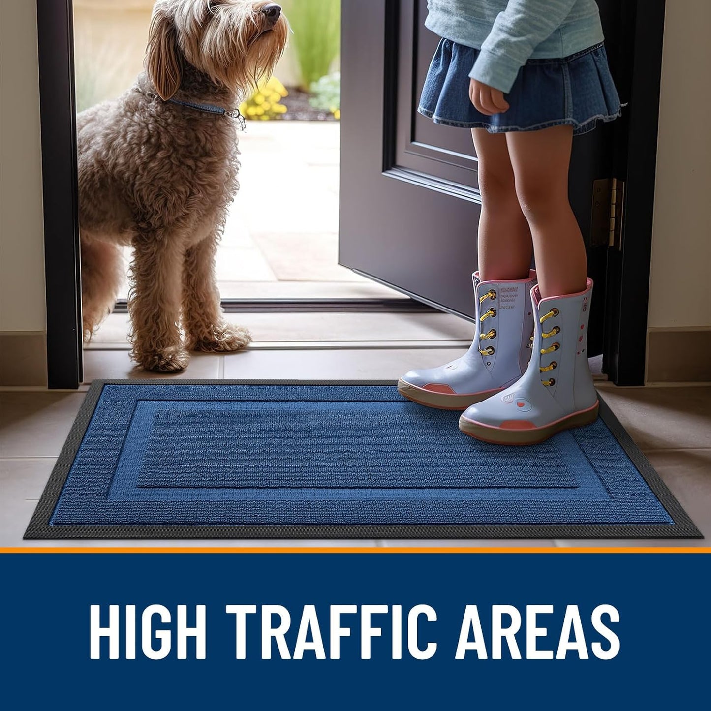 OLANLY Waterproof Front Door Mat - All-Season Indoor/Outdoor Doormat, Easy Clean, 29.5x17, Navy Blue