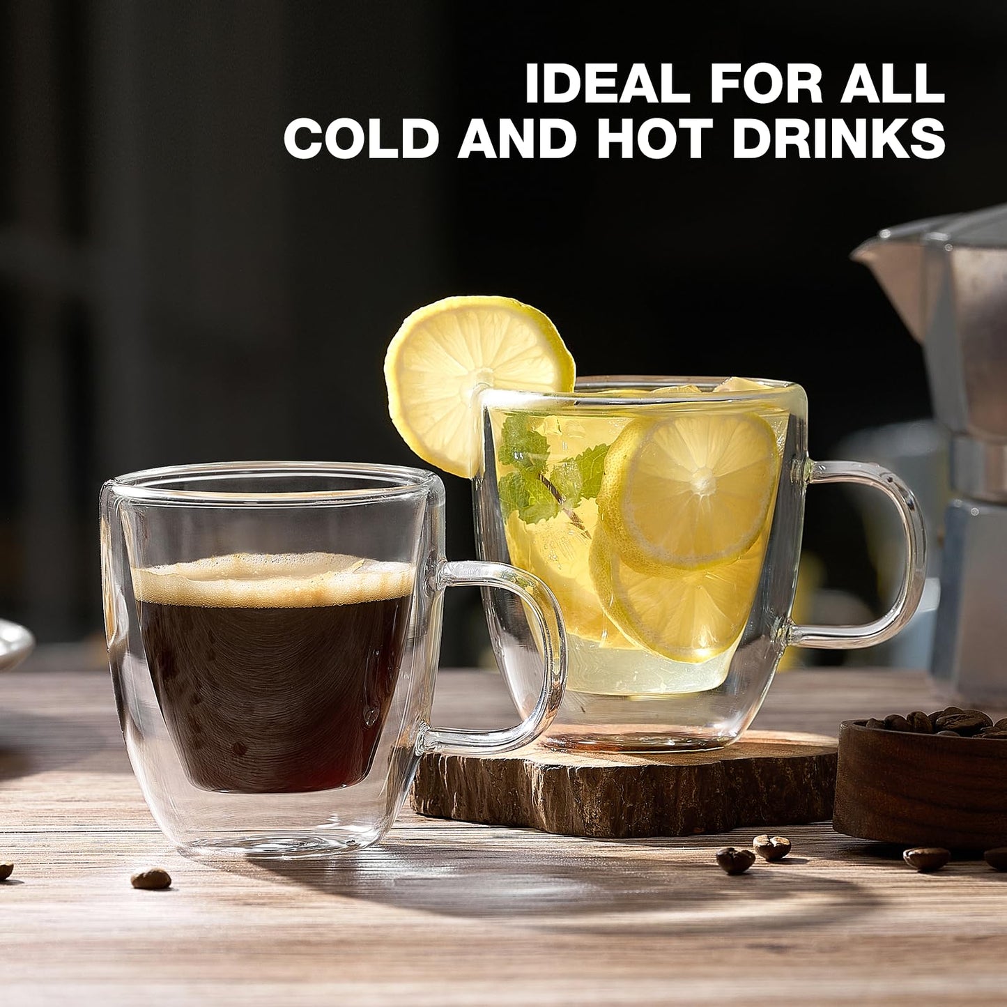 Mfacoy Glass Double Wall Insulated Espresso Cups (Set of 2), 5.4 oz Shots Cup with Handle, Insulated Glasses Mugs, Small Coffee Cups, Shot Glass