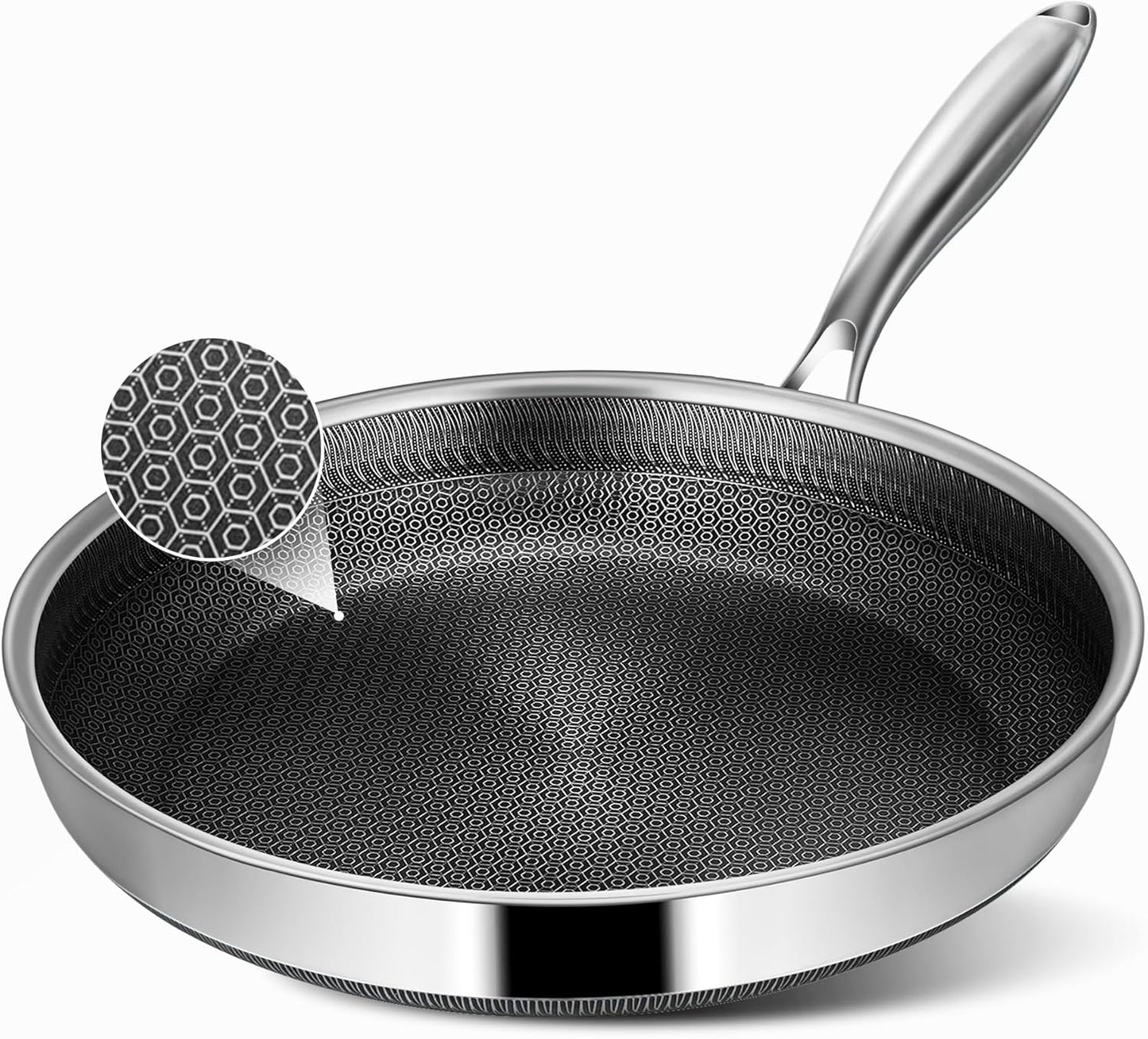 Skiennix Nonstick Frying Pan - 12-Inch Stainless Steel Skillet with Stay-Cool Handle | Dishwasher & Oven-Safe, PFOA Free