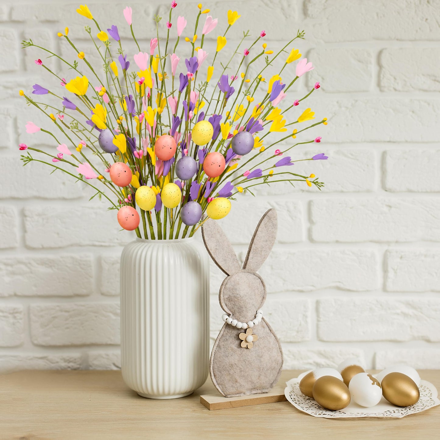 Yen Jean 15PCS Easter Decorations Egg Picks - Spring Artificial Floral Stems Decor Flowers Arrangement for Home Vase Table Centerpiece