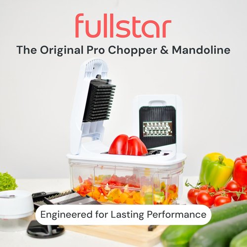 Fullstar XL Vegetable Chopper & Mandoline Slicer - 6-in-1 Food Slicer, Dicer & Spiralizer with Pull-Out Tray | Black/White