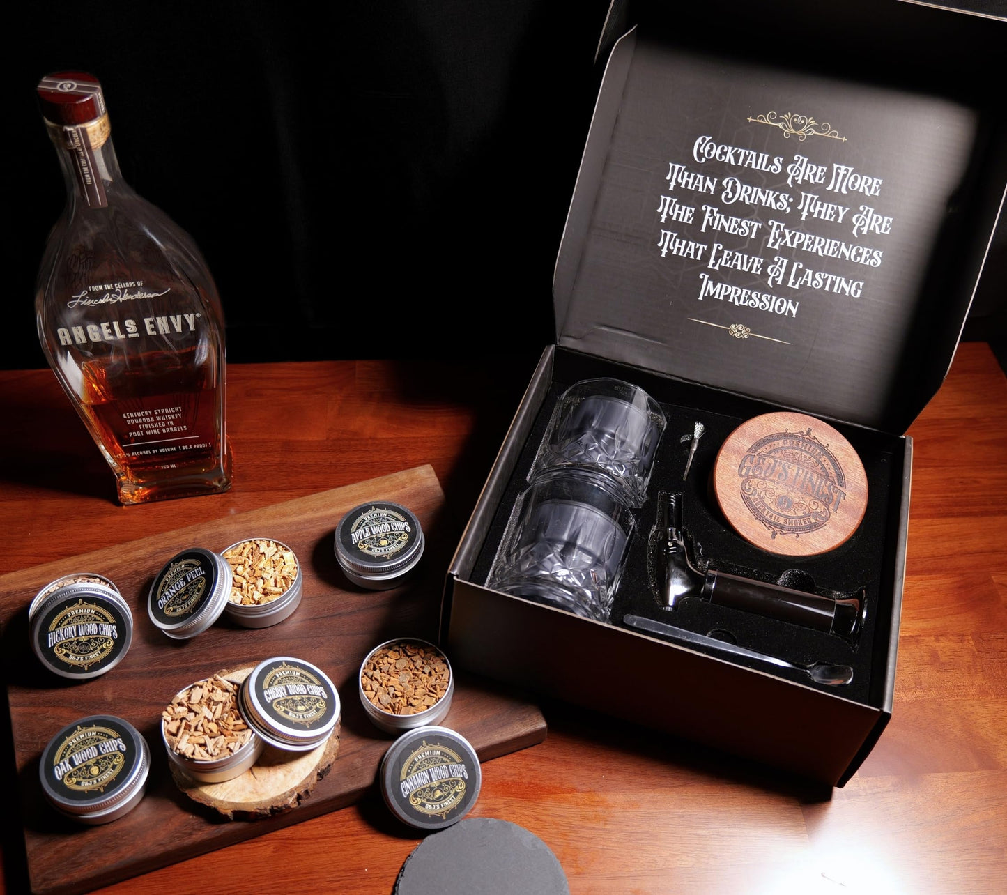 Whiskey Smoker Kit with Torch, 2 Glasses & 2 Ice Molds - 6 Wood Chips| Cocktail Smoker Kit for Smoked Drinks| Bourbon Smoker Kit| Old Fashioned Smoker Kit| Whiskey Gift for Men (No Butane Incl.)