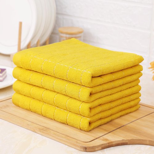 Homaxy 100% Cotton Terry Kitchen Towels(Yellow, 13 x 28 inches), Checkered Designed, Soft and Super Absorbent Dish Towels, 6 Pack