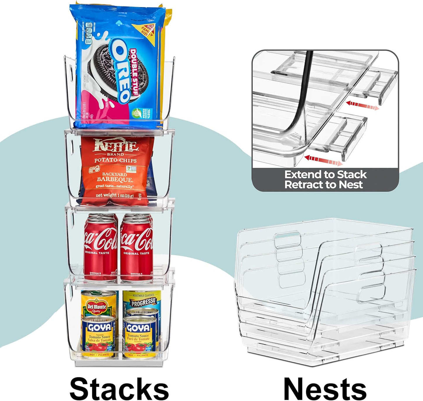 Sorbus Stackable Storage Bins - Clear Open Front Pantry Organizers for Kitchen | Medium 4 Pack