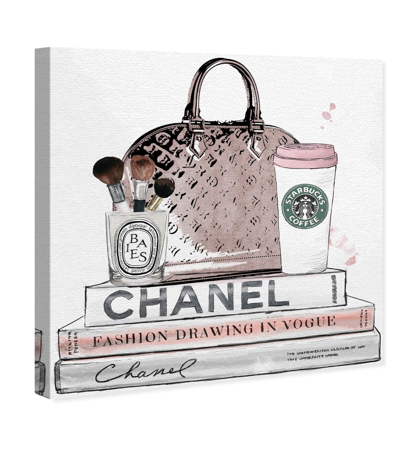 The Oliver Gal Artist Co. Blush and Make Up Brush | Modern Premium Canvas Print The Fashion Wall Art Decor Collection, 16" x 16", Pastel Pink