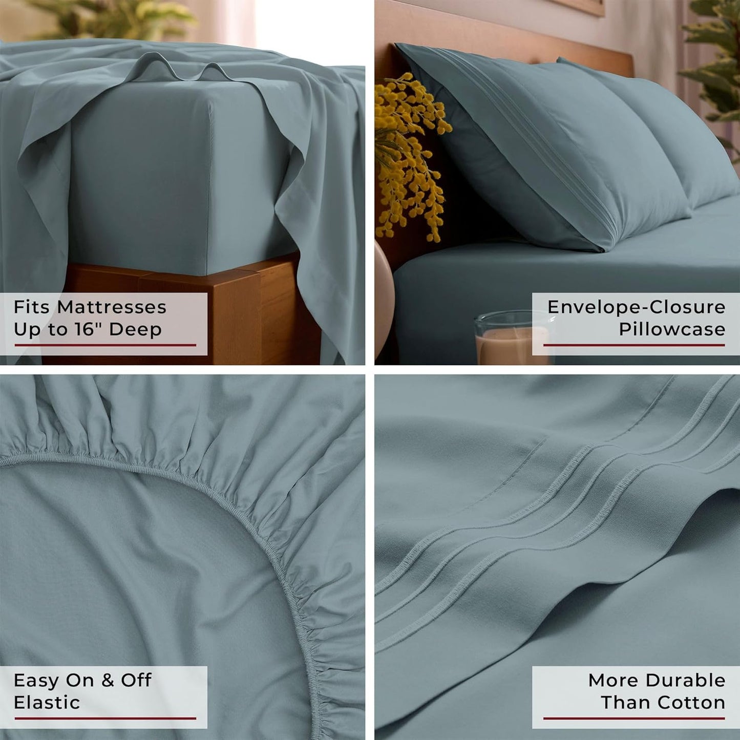 Mellanni Full Sheets Set - 4 PC Hotel Luxury Bedding - Extra Soft, Cooling, Wrinkle Resistant | Spa Blue