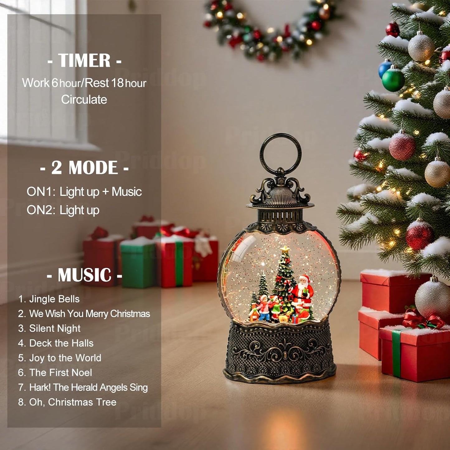 Priddop Santa Snow Globe | Musical Christmas Decoration with Classic Relief Texture - 10.6 Inch
