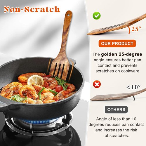 Acacia Wooden Spatula Set - 2Pcs Solid & Slotted Turner with Long Handle | Ideal Kitchen Gift for Moms