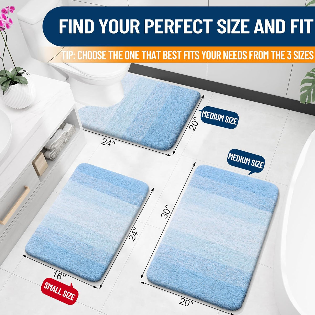 OLANLY Bathroom Runner Rug - Extra Soft Microfiber Mat | Quick Dry, Washable, 44x24, Sky Blue