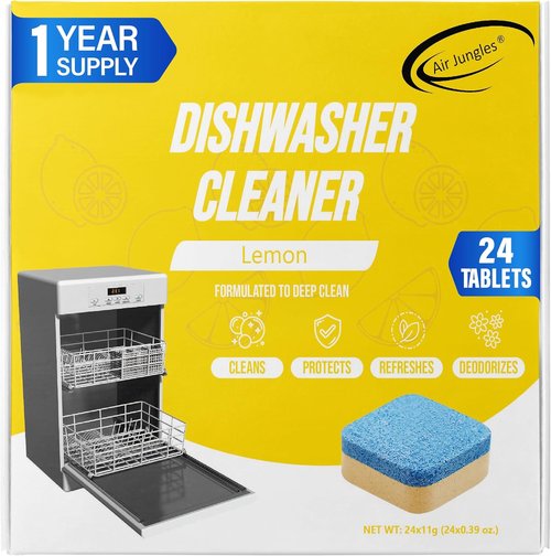 Air Jungles Dishwasher Cleaner Tablets - 24 Count Lemon Scent | Deep Cleaning Descaler for Odor & Hard Water Removal