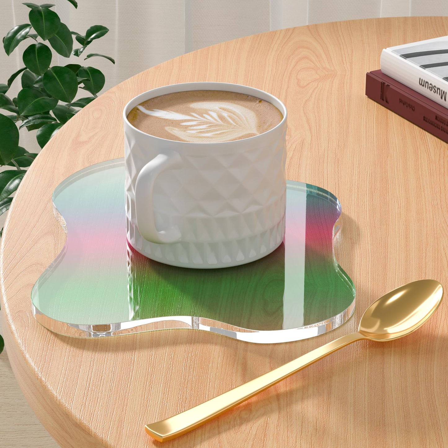 Leadiy Acrylic Coaster Decorative Plates, Irregular Bar Drink Coaster, Clear Cloud Shape Coffee Cup Coaster, Perfect for Tabletop Protection and Accessories Display.(Iridescent)