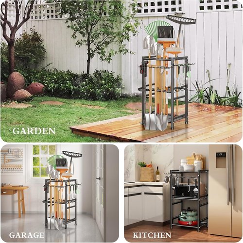 CICUFY Garden Tool Organizer - Heavy Duty Metal Rack for Up to 35 Long Handled Tools | Black